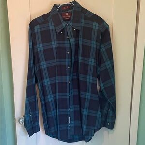 Izod Navy and Teal Plaid Men's Shirt